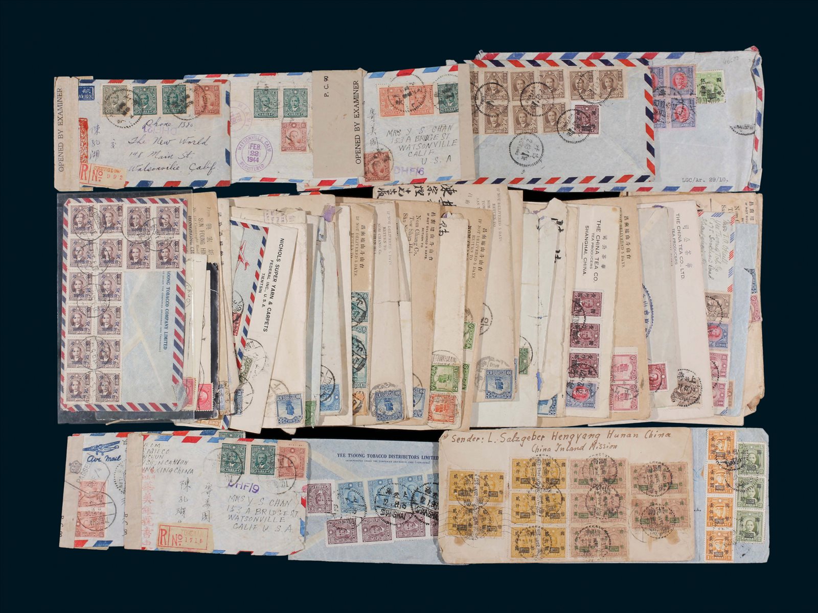 民国贴各版孙像及帆船邮票实寄封一组50余件（含5件香港寄美国封）